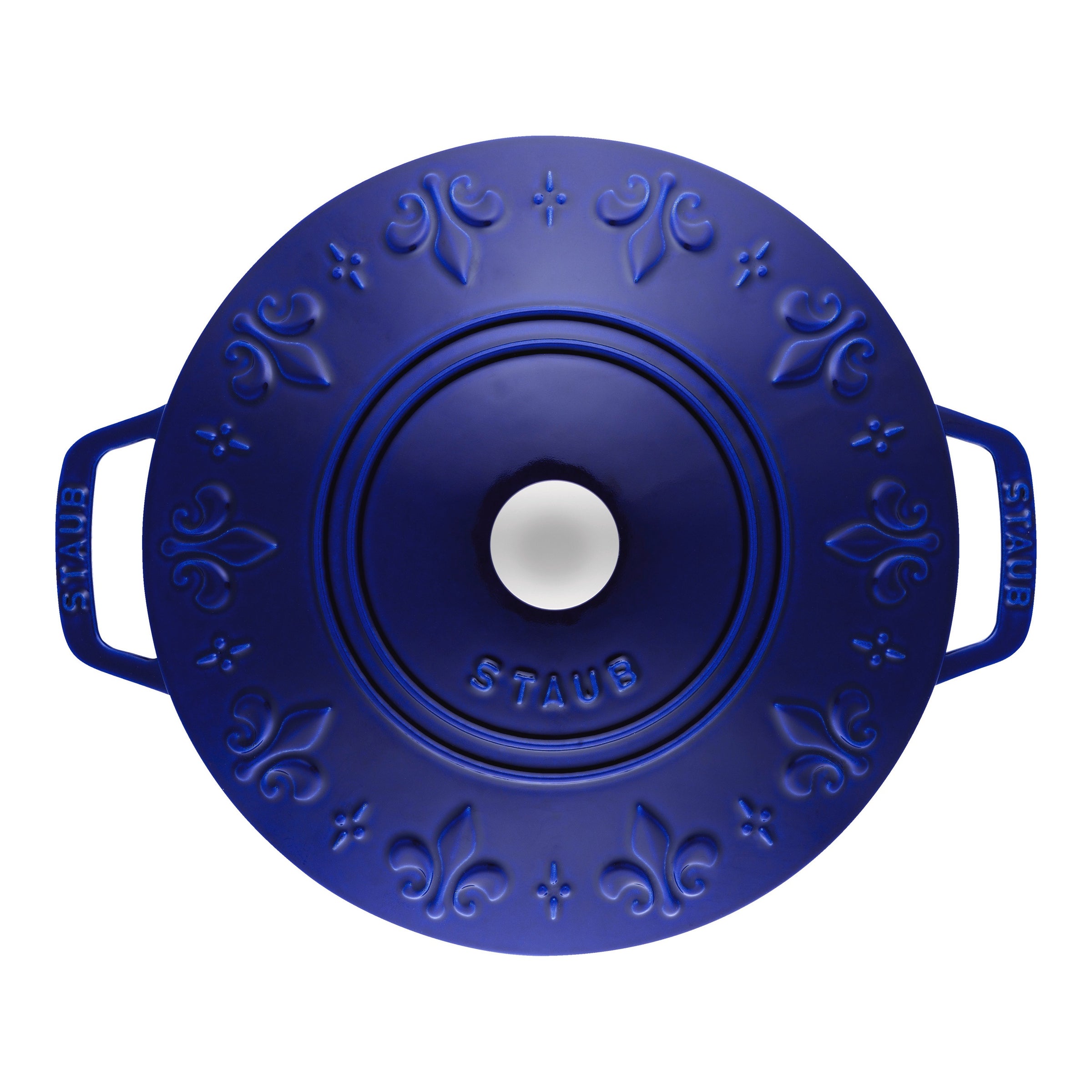 Horno francés redondo de hierro fundido azul oscuro con diseño de flor de lis - 3,6 l