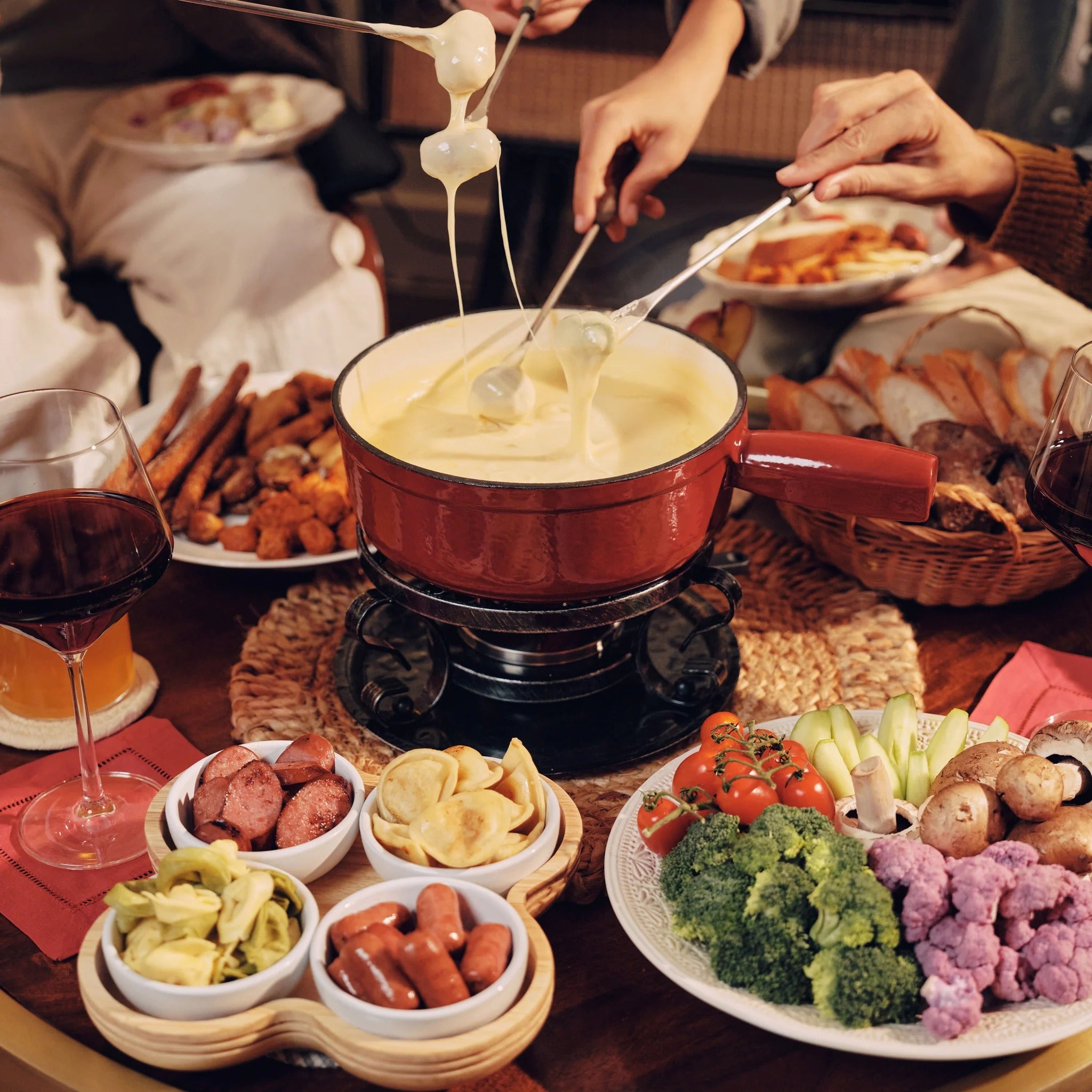 Set de fondue de queso de hierro fundido rojo cereza Lugano