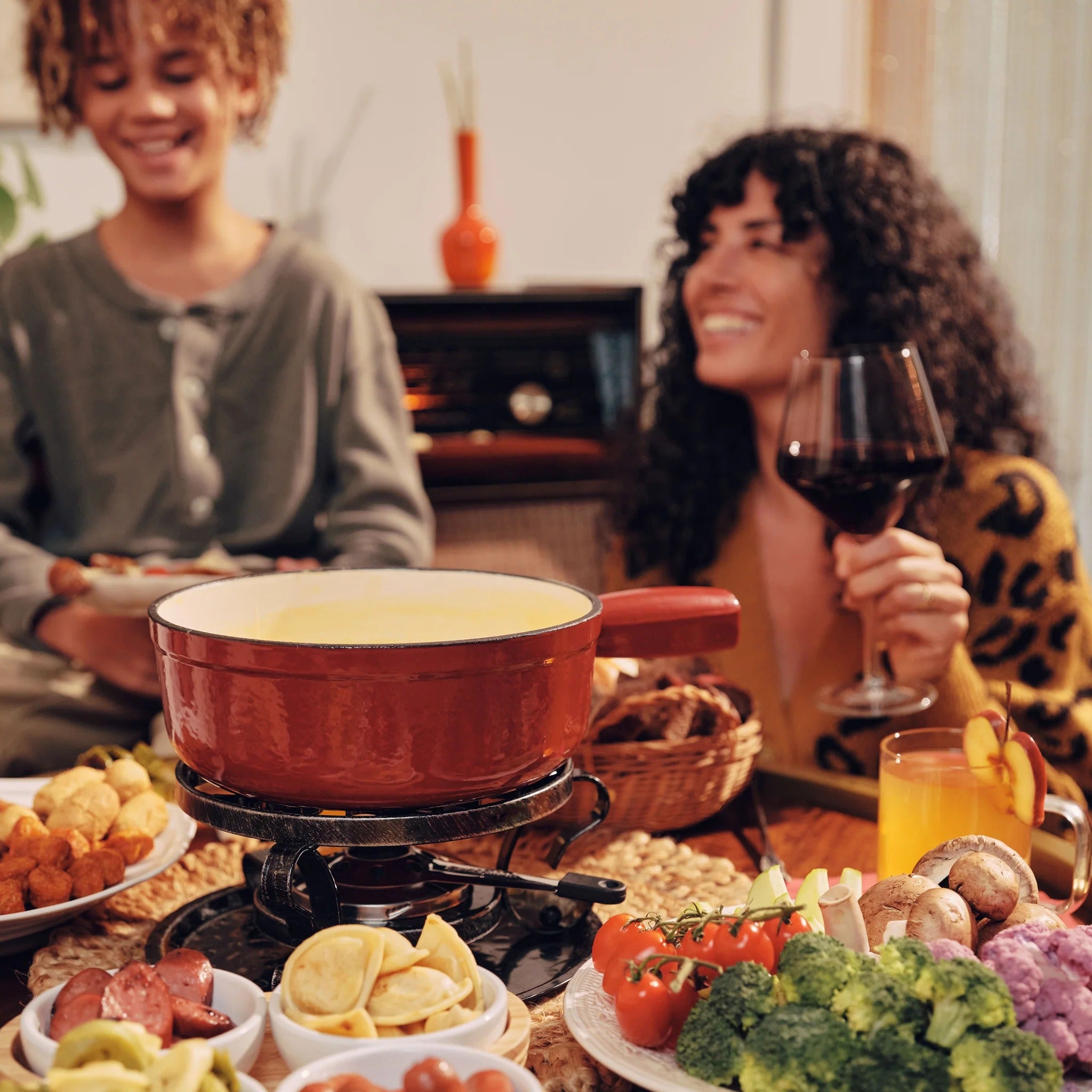 Set de fondue de queso de hierro fundido rojo cereza Lugano