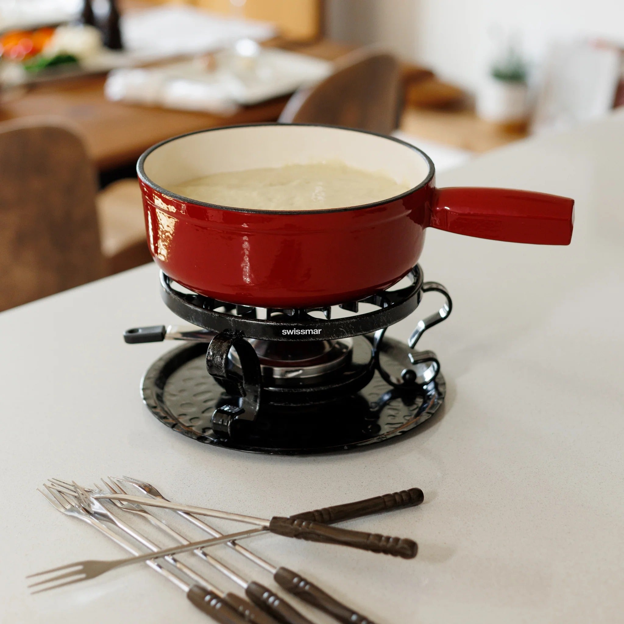 Set de fondue de queso de hierro fundido rojo cereza Lugano
