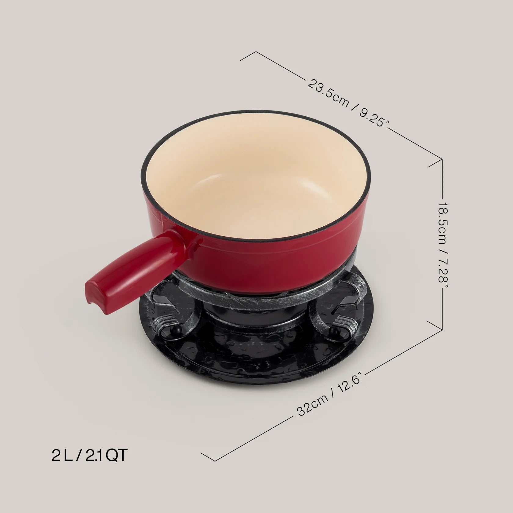 Set de fondue de queso de hierro fundido rojo cereza Lugano