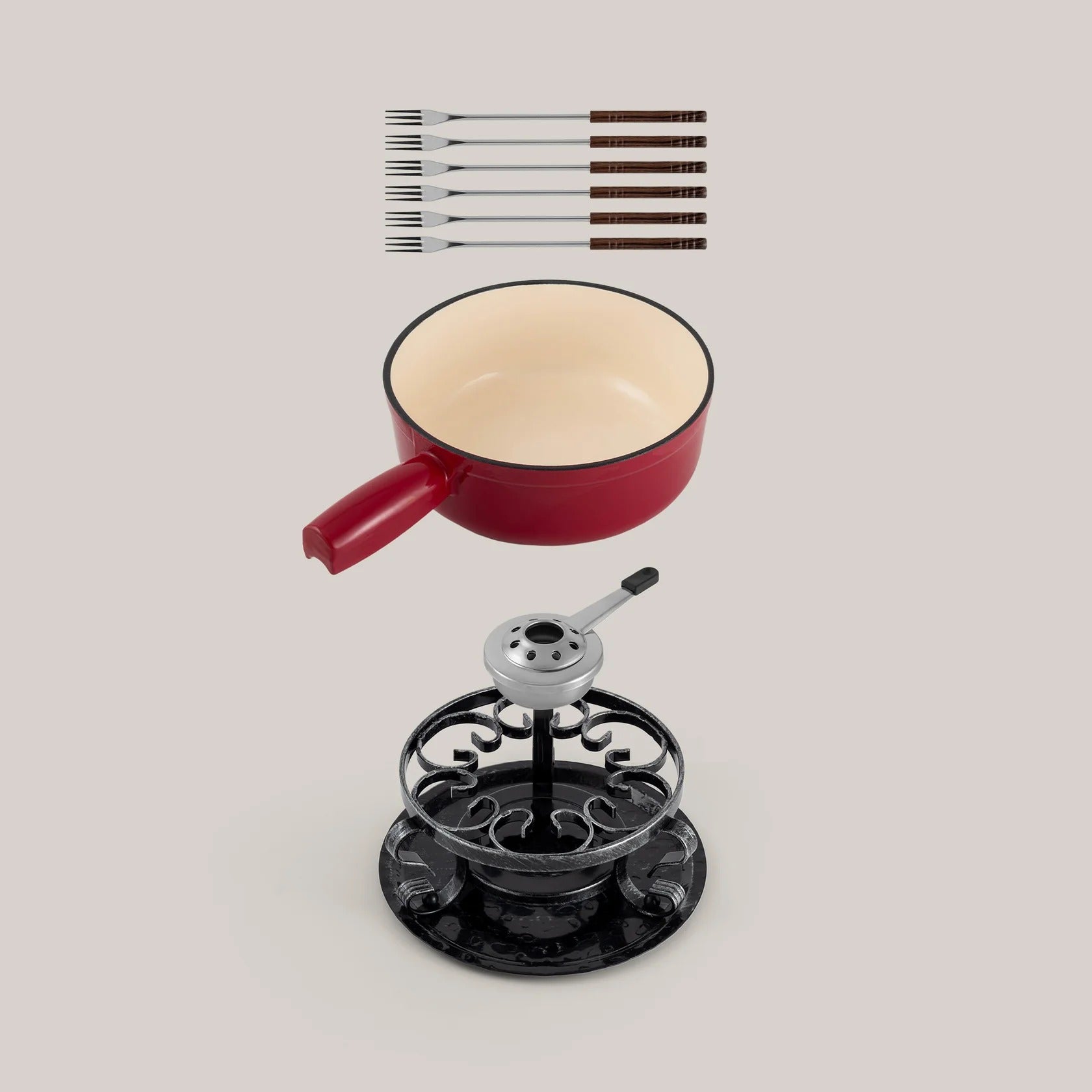 Set de fondue de queso de hierro fundido rojo cereza Lugano