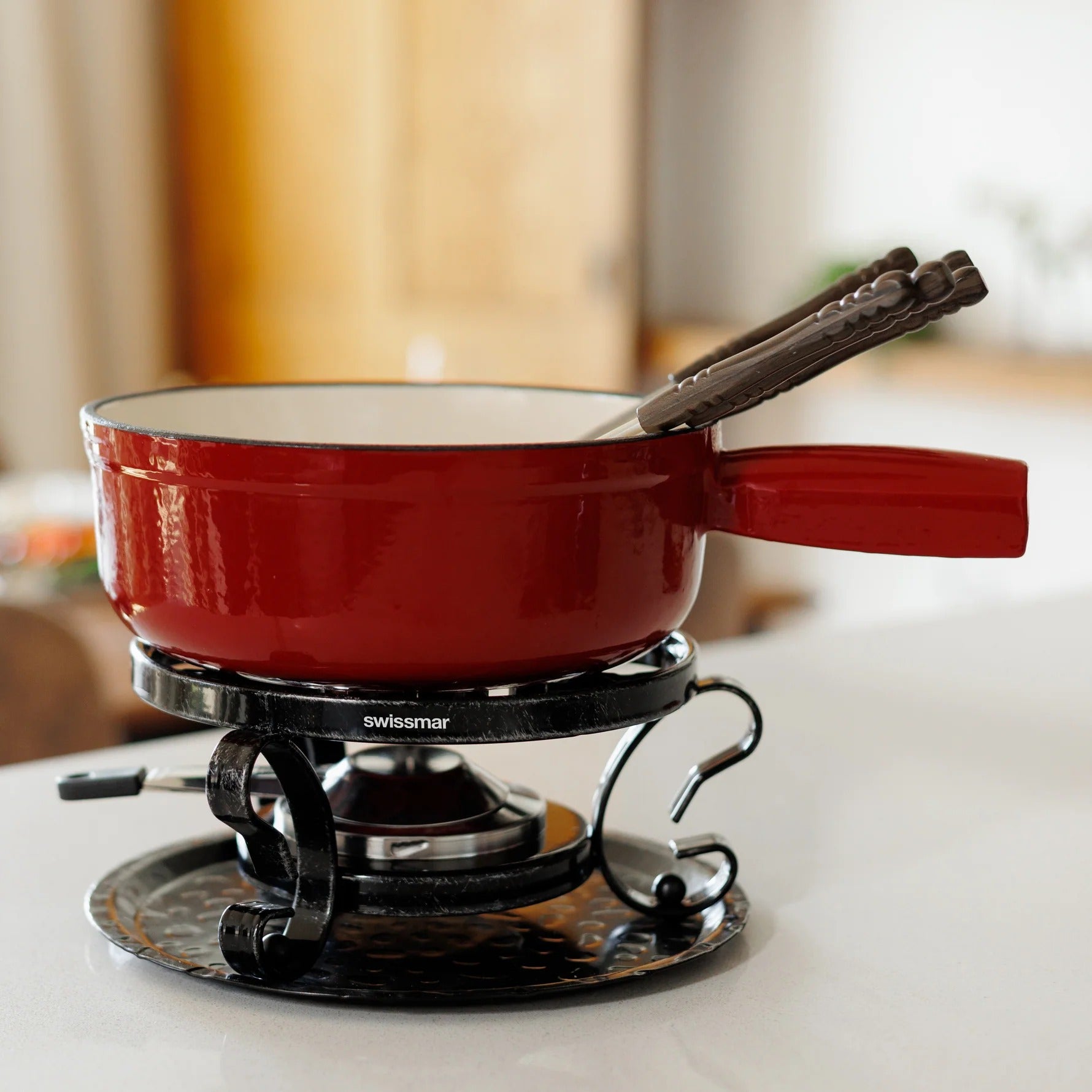 Set de fondue de queso de hierro fundido rojo cereza Lugano