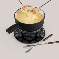 Lugano Matte Black Cast Iron Cheese Fondue Set