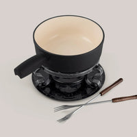 Lugano Matte Black Cast Iron Cheese Fondue Set
