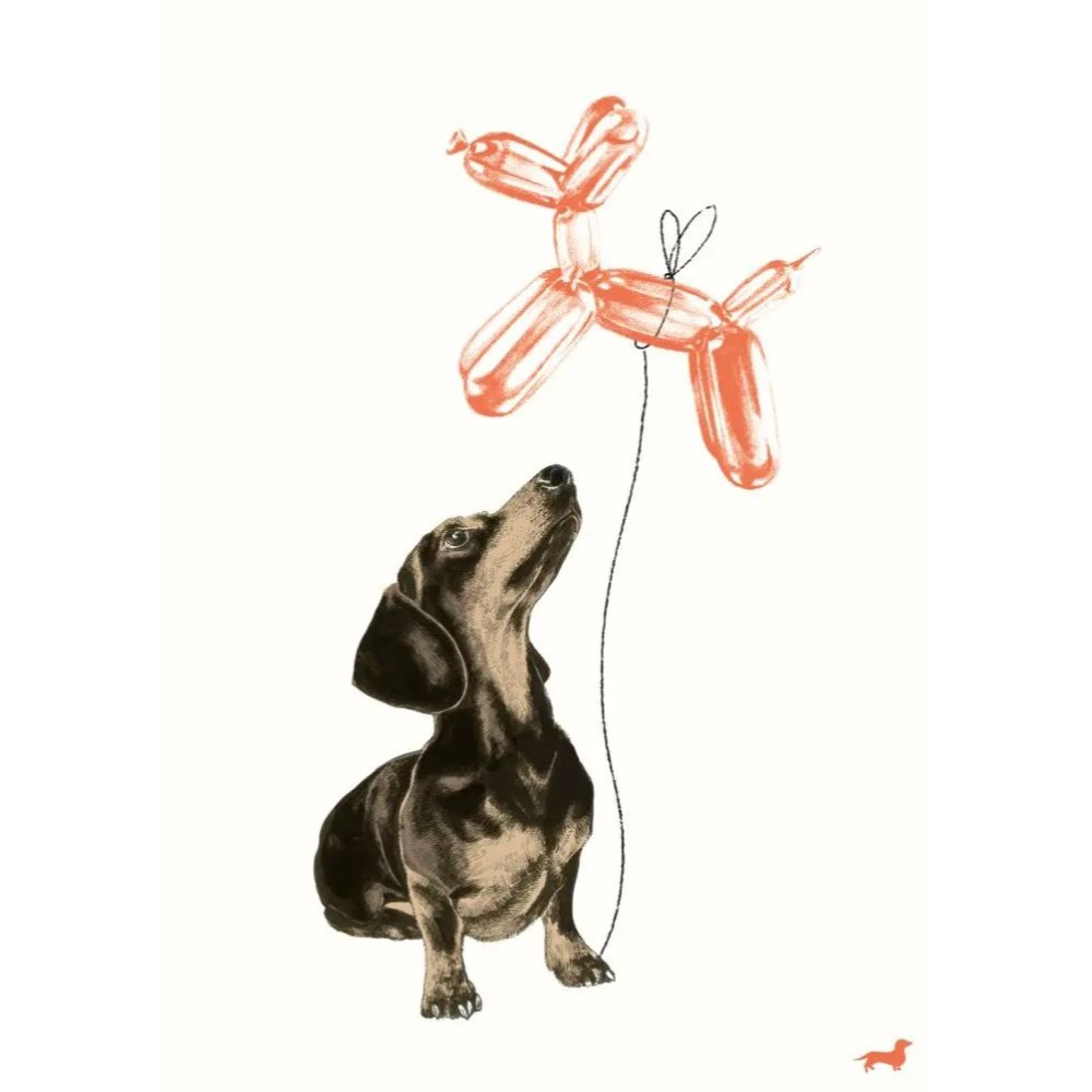 Tarjeta de felicitación "Perro con globo" 12,7 cm x 17,78 cm