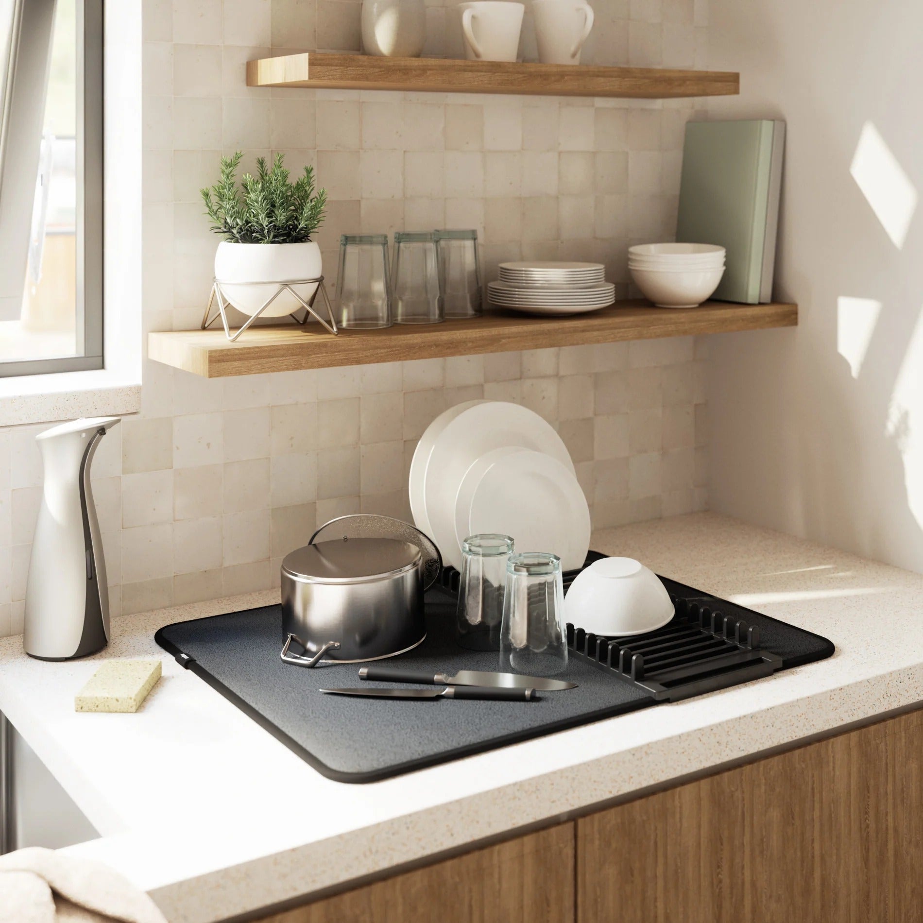 UDry Dish Drying Rack with Mat - Black