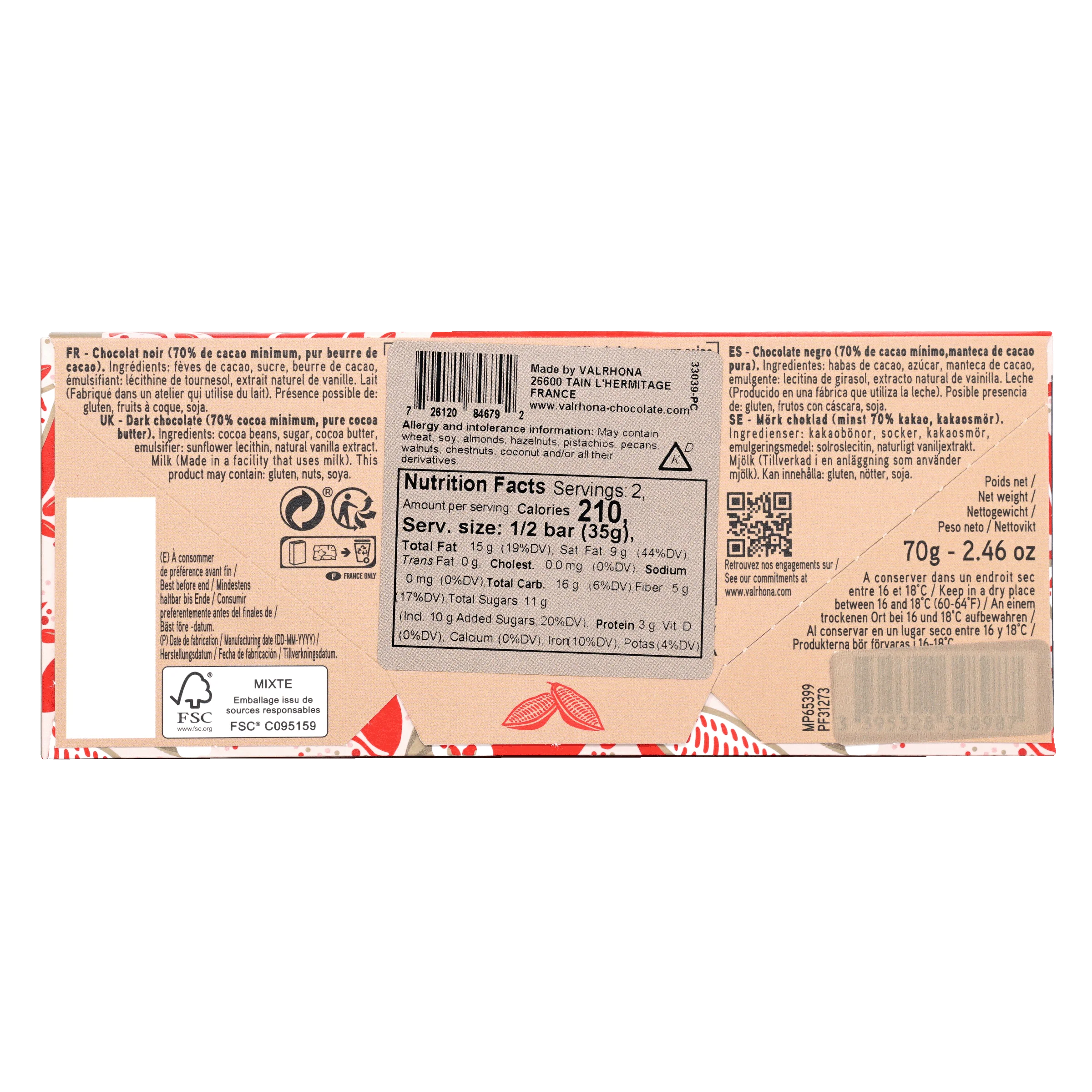 Valrhona Guanaja Barra Chocolate Negro 70% 70g