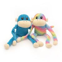 Lot de 2 petits jouets pour chien Spencer the Crinkle Monkey arc-en-ciel et bleu